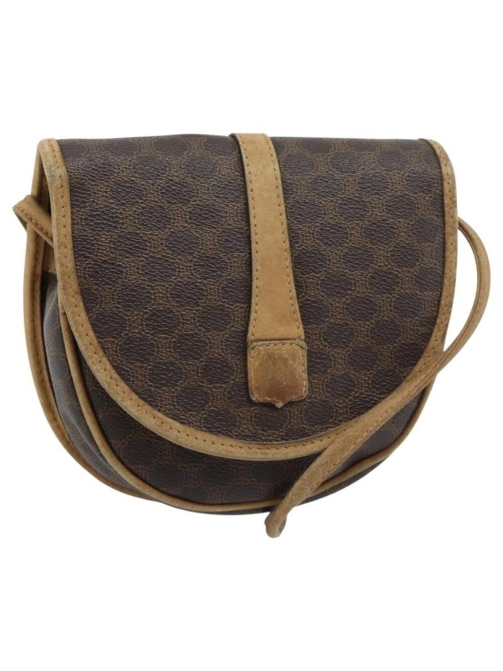 Authentic CELINE Macadam Canvas Shoulder Bag PVC Leather Brown Gold